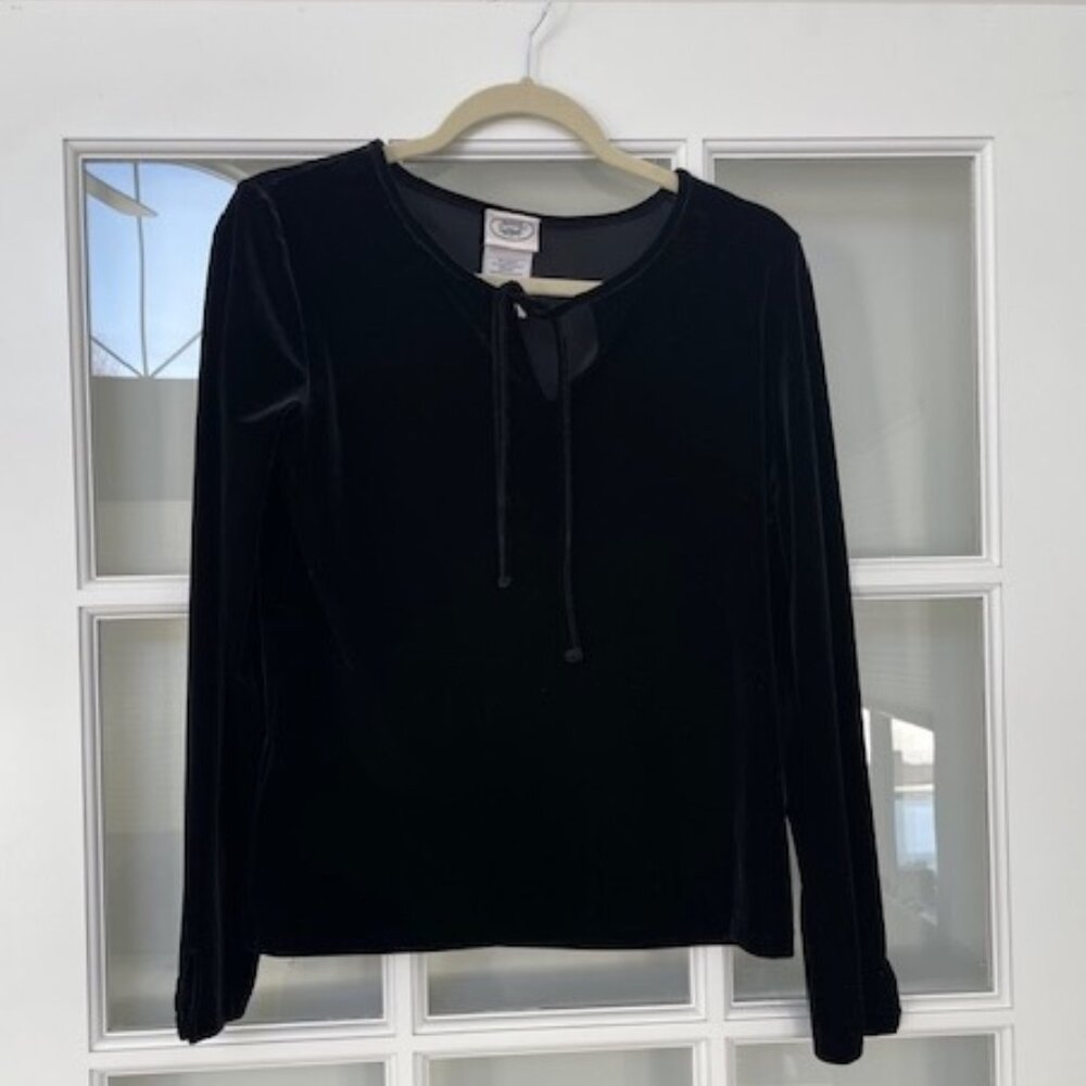CLASSIC LAURA ASHLEY Black Velvet Blouse Top Gently Worn Size M